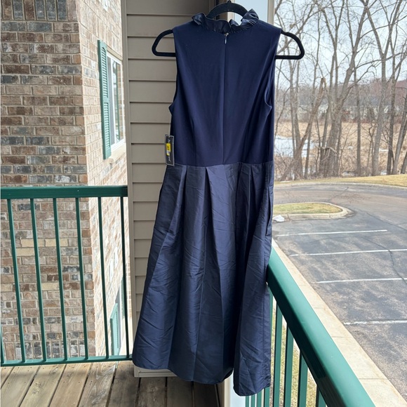 🆕Jessica Howard Navy Fit & Flare Dress Size 8 Ruffle Midi Cocktail Party Elegant - Picture 4 of 14